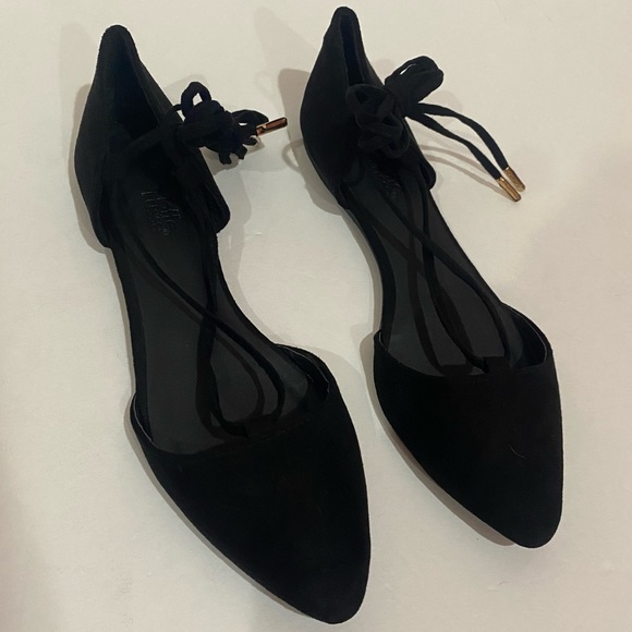 CHARLOTTE RUSSE Suede Qupid Lace Up Pointed Toe D’Orsay Flats Sandal black size6 - Picture 4 of 7